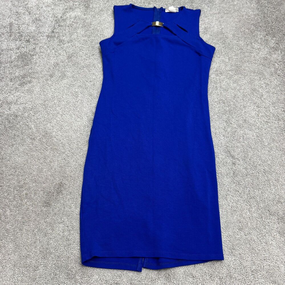 A'Gaci Cut Out Bodycon Midi Dress Women Large Royal Blue Gold Accent Sleeveless